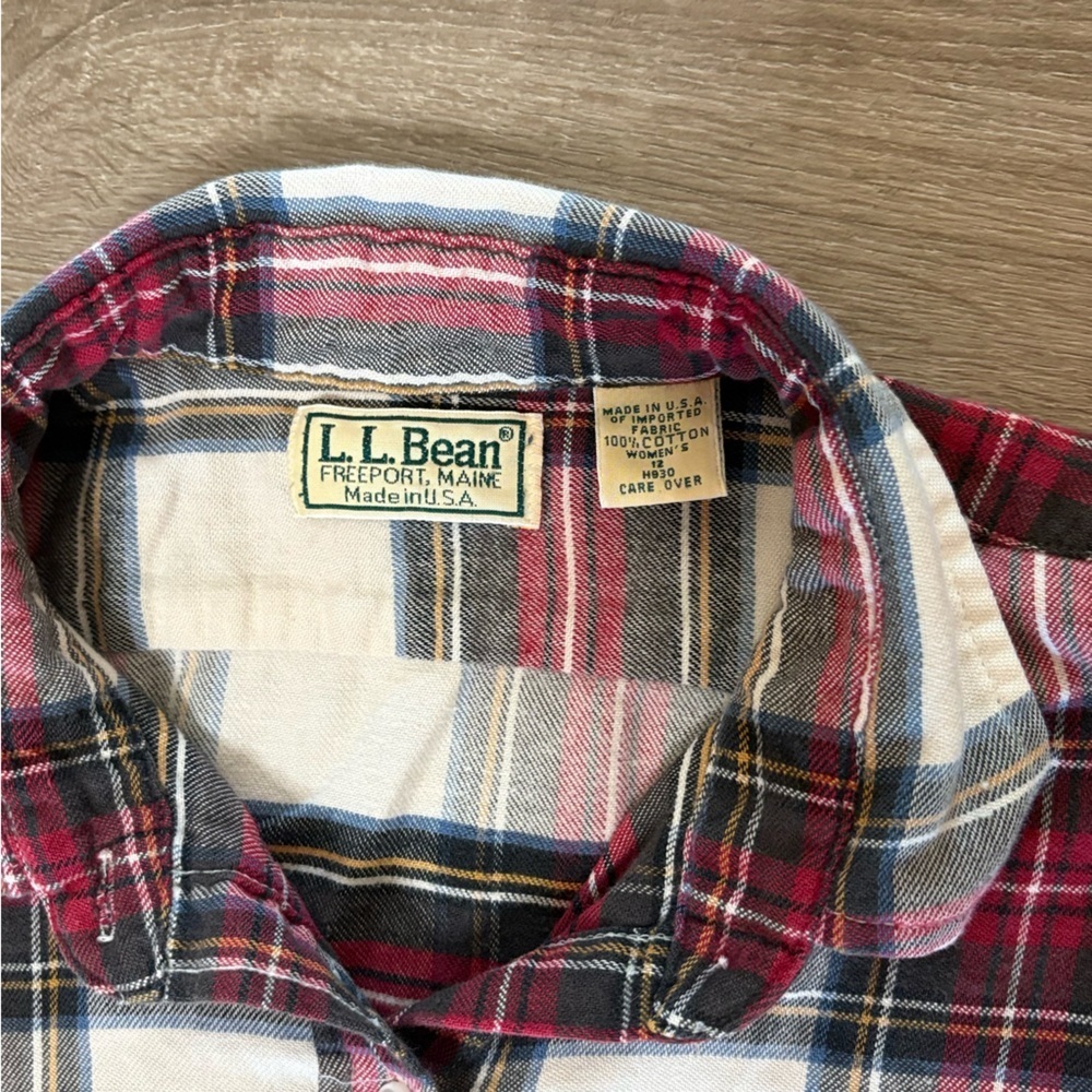 Vintage L.L.Bean Plaid Flannel Shirt Made in USA Size 12 - Picture 3 of 9